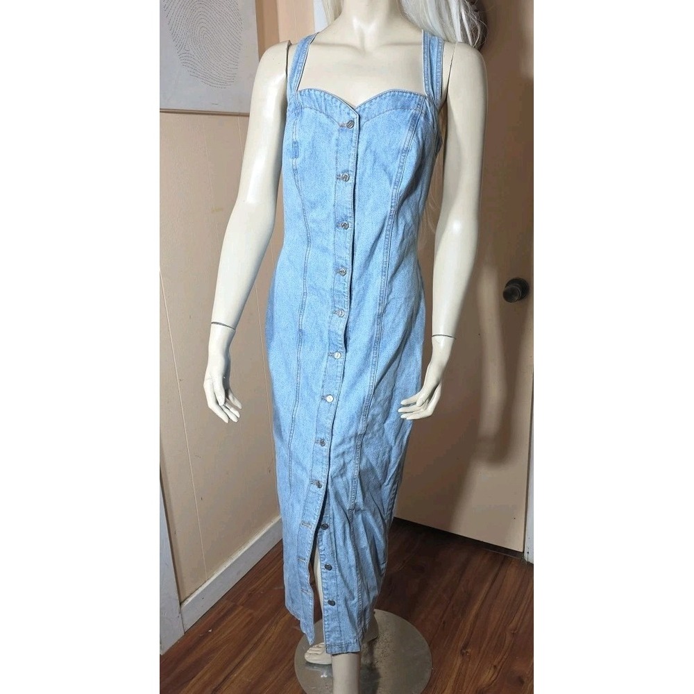 Vintage Z Cavaricci Maxi Denim‎ Dress Size 12 Pinafore Stone Wash 80s Sweetheart